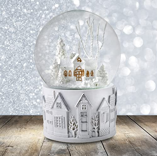 San Francisco Music Box Company Schneekugel mit weihnachtlicher Szene, 100 mm, Weiß