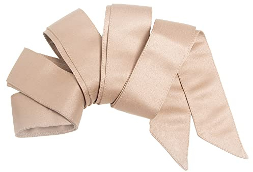 Maya Deluxe Damen Womens Sash Ladies Satin Waist Tie Ribbon Bow Accessory For Bridesmaids Bridal Wedding Prom Evening Occasion Belt, Taupe Blush, S-M EU
