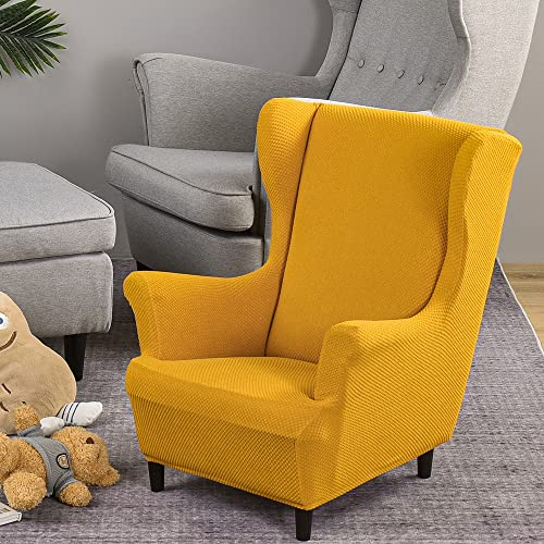 Highdi Kinder Sesselhusse Ohrensessel aus Jacquard, Kindersessel Bezüge Hoher Rücken, Elastischer Elasthan Sesselhusse für Relaxsessel, Fernsehsessel, Lesesessel (Gold)