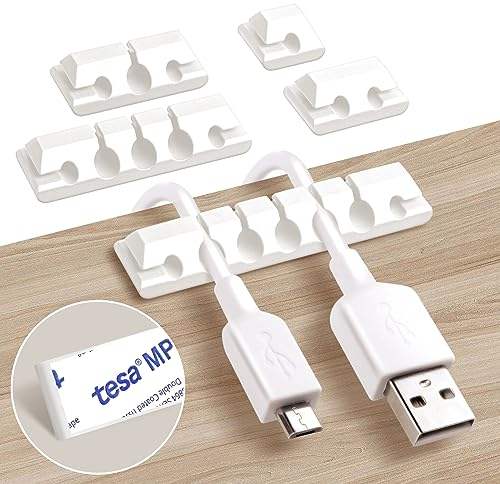 Wemk Kabelhalter Kabelclips, 5 Stück Kabel Organizer, Silikon Kabelmanagement für Schreibtisch, Netzkabel, USB Ladekabel, Audiokabel, Ladekabeln, Weiß