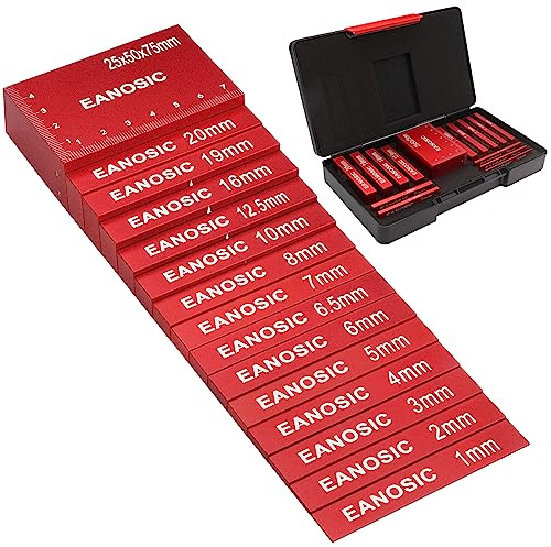 EANOSIC Juego de 15 bloques de configuración métrica, 15 barras de configuración de aluminio de precisión, juego de bloques de calibre para enrutador y sierra de mesa, accesorios de carpintería, las