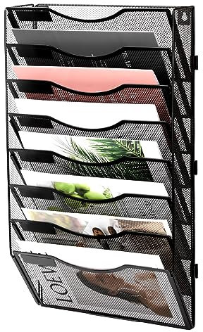 EasyPAG Wand-Aktenordner, 10 Fächer, aus Netzstoff, Metall, Zeitschriftenständer, Schwarz (8 Ebenen)