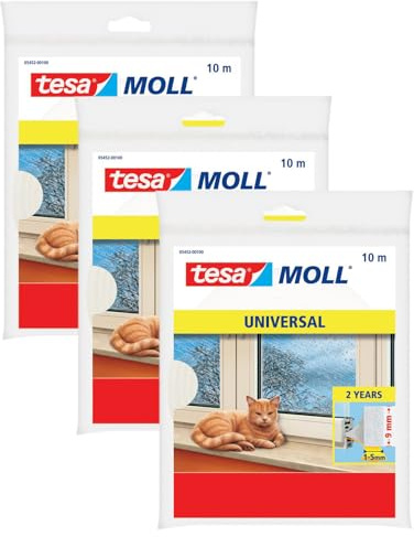 tesa UNIVERSAL foam, White, 10m x 9mm, 05452-00100-00 (Packung mit 3)