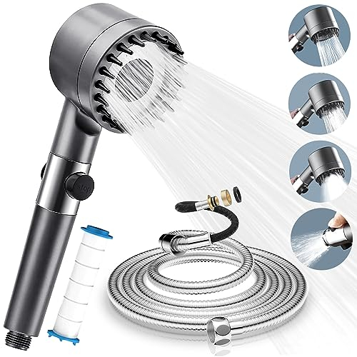 TOPAHGOD Duschkopf, 3 Strahlarten Modi Hochdruck mit Schlauch 2M, Wassersparend Duschbrause Filter & Wasserstop, Handbrause Regendusche Massagekopf, Einstellbarer Brausekopf für Badezimmer/Spa, Grau
