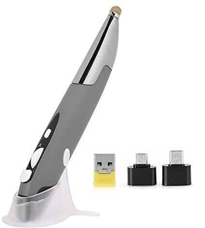 AYNEFY Muspenna typ, USB trådlös optisk pennmus, 2,4 G USB dator stylus PC-tillbehör, personliga innovativa luftiga möss för PC bärbar dator (silvergrå)