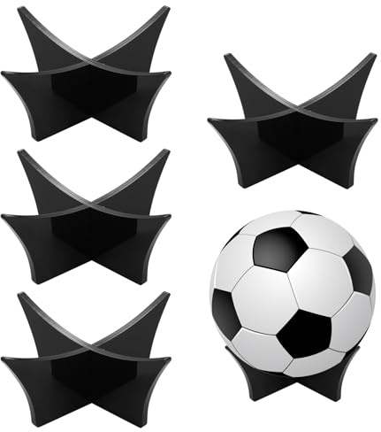 Porta Pallone Calcio,4 Pezzi Porta Palloni, Espositore per Pallone da Calcio, Supporto da Palla in Acrilico, Piede Sedile Base Supporto per Pallacanestro Palloni da Calcio Basket e Rugby - Nero