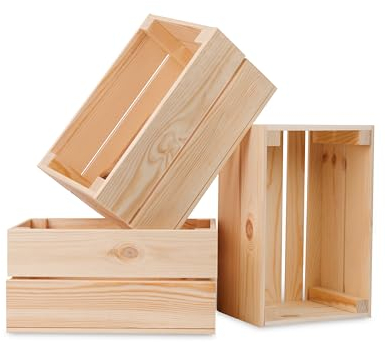 PINEEA cassette legno piccole - cassetta di legno 30x20x15 - Naturale Multifunzionali Decorative - Per Frutta, Verdura, Vino o Libri (3 Pezzi)