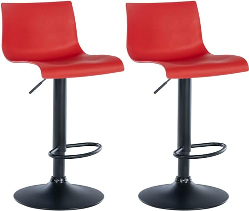 CLP 2er Set Barhocker Branford I Stoff I Kunststoff I Höhenverstellbarer Küchenhocker I Thekenhocker Mit Integrierter Fußstütze | Farbe rot Material Kunststoff