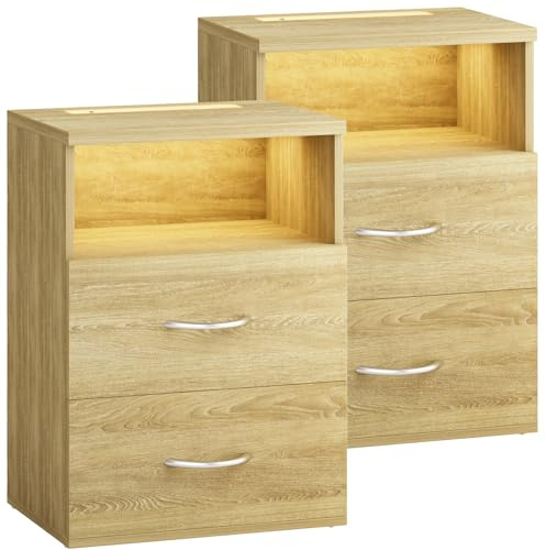 Casaria 2X Nachttisch mit LED Ablagefach Eiche