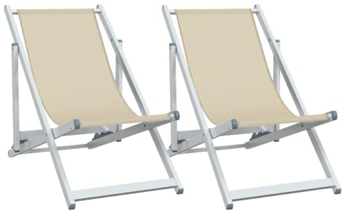 vidaXL Strandstuhl 2 STK., Liegestuhl Klappbar in 3 Positionen Einstellbar, Gartenliege mit Aluminiumgestell, Gartenstuhl Klappstuhl, Creme Aluminium Textilene