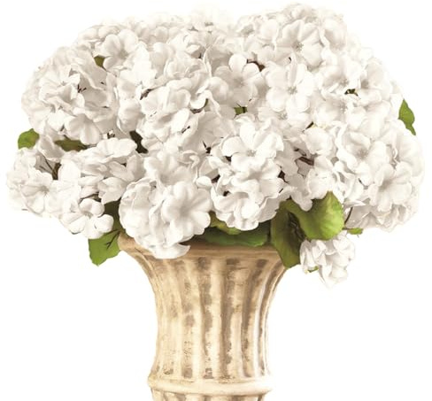 Easylife Pack of 3 Triple Flowered Faux Geraniums – Realistic White Artificial Outdoor Plants – Weather Resistant Flowers for Garden – Wedding Flowers Bouquet, White, L49 x W26cm