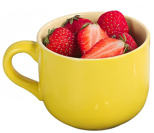 Dowbom Tasse à soupe avec anse, bol à déjeuner pour glace, dessert, petit bol en céramique, tasse à soupe passe au micro-ondes. (jaune, 23 oz)