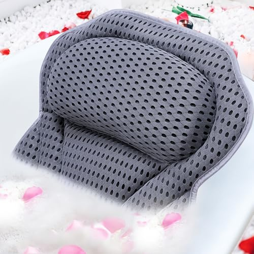ADOV Badkudde, ergonomiskt lyxigt 4D luftnät nackstöd badkuddar för huvud- och nackstöd med 6 halkfria sugkoppar, vattentät badkudde för hemspa, för män kvinnor