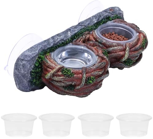 AIICIOO Dual Gecko Feeder Leiste Vine Reptile Feeding Drinking Bowl Lizard Suckers Vine Feeding Cup Gecko Terrarium Zubehör Dekor für Gecko Bartagame Schildkröte mit 6 PCS Bowl