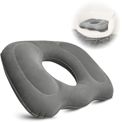 Inflatable Donut Cushion & Soft Sitter for Tailbone Pain,office indoor | Gray, 34.7x28x8.4cm, easy to inflate, central hollow cutout design, adjustable firmness, foldable for storage