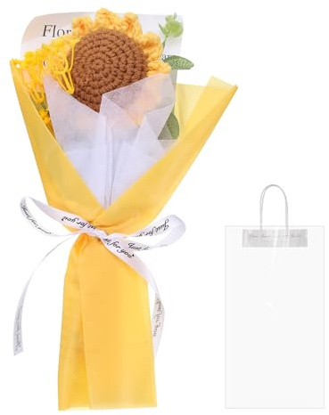 QUARKZMAN Mazzo Fiori Uncinetto, Bouquet Girasoli Fatti a Mano Uncinetto, Fiore Artificiale Uncinetto per Festa Mamma Compleanno, Bouquet Laurea, Giallo