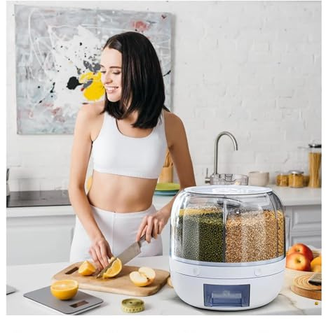 MWSHIYUQING Dispensador De Alimentos Secos con 6 Divisiones, RotacióN De 360° ， Contenedor De Alimentos Consigue Cereales con Un Clic ， Food Container Apto para Cocina (Capacidad 10kg)