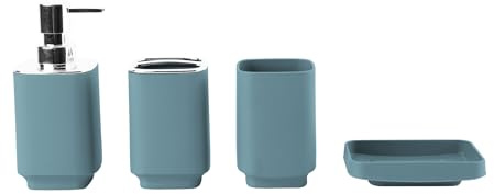 Hosoncovy - Set di 4 accessori per bagno con dispenser per sapone, tazza da bagno, portasapone, porta spazzolino e porta pasta da denti (Blu Morandi)