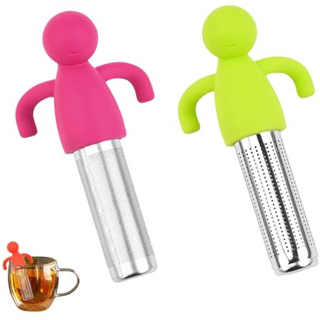 2 Stück Teesieb Lustige Teefilters aus Edelstahl mit Silikon Griffen Teeei für Losen Tee für Filtern oder Einweichen von Tee