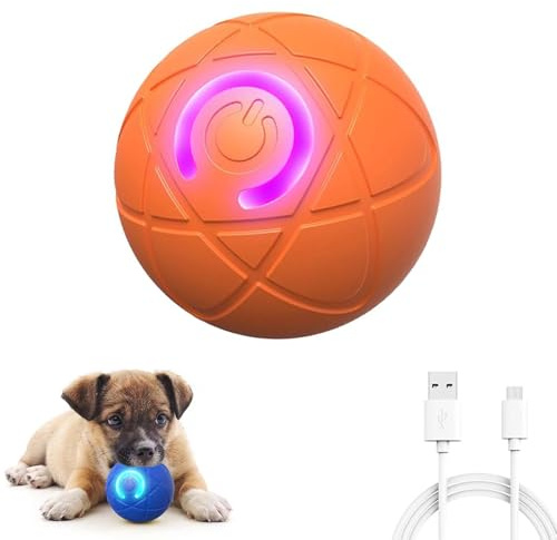 CHENRI Ball Toy for Dogs, Hundeball Hundespielzeug, Schüttelball für Hunde, Vibrationsball für Hunde, selbstrollender Ball Hund, LED hundespielzeug Ball, elektrisch hundeball für alle Hunde (Orange)