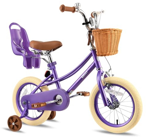 RULLY Bicicletta da bambino 16 Donna per ragazza 4-7 anni - con ruote e cestino - stile retrò viola