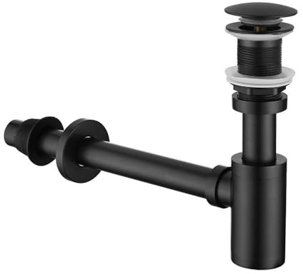 Set di trappole a bottiglia in acciaio inox, tappo per lavello da bagno, set completo senza troppopieno, sifone per lavello da cucina, bagno, lavandino, nero