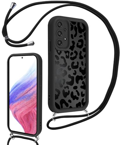 Xylota Handyband für Samsung Galaxy A53 5G Hülle mit Band, Silikon Aesthetic Muster Design Handyhülle mit Kette Kordel Schlüsselband, Mädchen Schutzhülle für Samsung A53 5G zum Umhängen,Leopard
