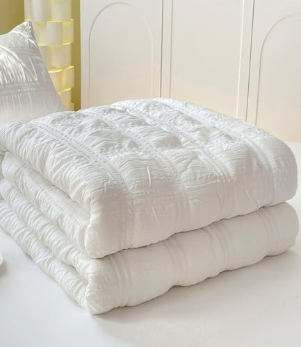 Odot Coverless Duvet King 4.5 Tog 200X230 cm - Summer White Coverless Duvet King Size Quilted Comforter with Organza Design, Elegant Cozy & Lightweight Bedspreads Blanket Throw For Bed