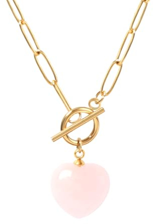 TaYolnFaSo cuore Rose Quartz ciondolo clip catena collana per le donne 18K oro placcato clip commutatore collana naturale Rose Quartz gioielli regalo di Natale per ragazza moglie