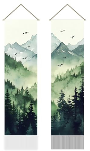 AHANDMAKER 2er Pack Wandteppiche Mit Naturlandschaften Bergwaldmuster Misty Foggy Vertikaler Chinesischer Wandbehang Für Schlafzimmer Wohnzimmer Zuhause 13 x 51 Zoll