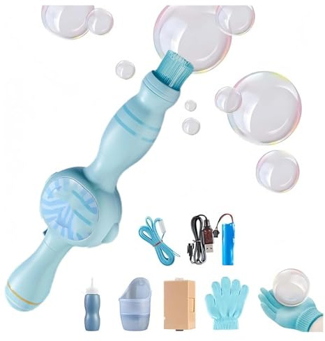 Colorful Smoke Bubble Machine & Elastic Bubble Fog Wand, Interactive Fog Bubble Machine with Elastic Smoke Effect, for Party, Colorful Lights,Fun Indoor Outdoor Accessories (Blue)