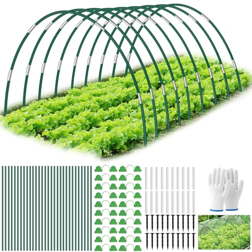 ANOMM Cerchi da Giardino per Serra, 30 Pezzi Tunnel Rialzati, Archi per Serra da Giardino con 20 Morsetti, Tubi di Collegamento, Guanti, Telaio per Serra Orto per Piante, Frutta, Verdura (Verde)