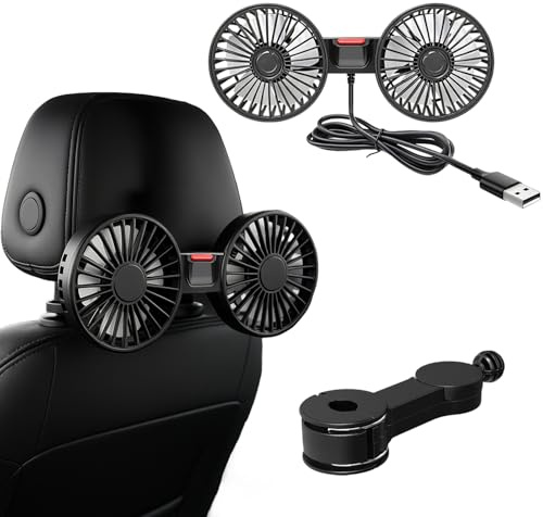 Ventilateur de siège arrière de voiture rotatif à 360 °, ventilateur de voiture USB, 3 vitesses réglables, puissant et silencieux, mini ventilateur pour la maison, le bureau, 12 V, camion, caravane