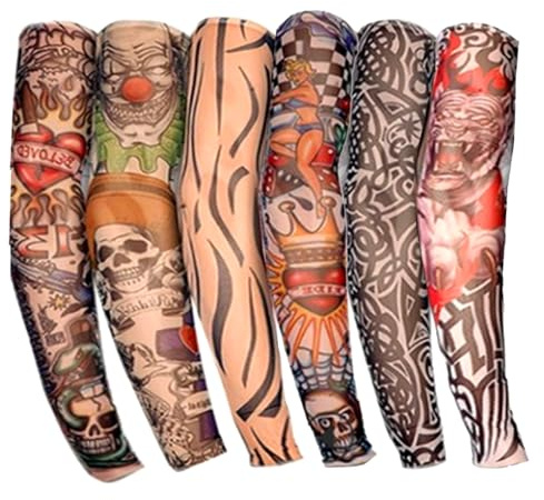Tattoo Ärmel Tattoo Armstrumpf, 6 Stück Fake Unisex Nylon Klassisch Wasserfest Temporäre Tätowierung Tattoo Strumpf Arm für Karneval Fasching Party, für Basketball, Radfahren, Halloween & Karnival