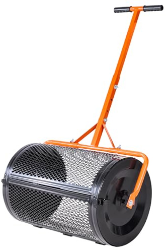 VEVOR Épandeur de Compost Mousse de Tourbe, 60 cm, Épandeur de Gazon à Rouleau, avec Poignée T Hauteur Réglable, Panier en Maille d'acier, pour Épandage sur Les Pelouses et Les Terres Agricoles, Noir