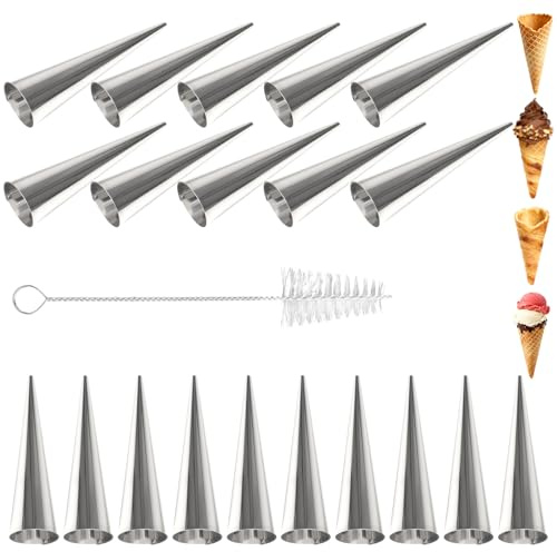 20Pcs Large Cream Horn Molds, 4.8 Inch Stainless Steel Baking Cones, Non-Stick Cream Horn Cones Tubes, Roll Horn Forms, Croissant Cones Moulds for Baking, Conical Molds for Danish Pastry Cannoli