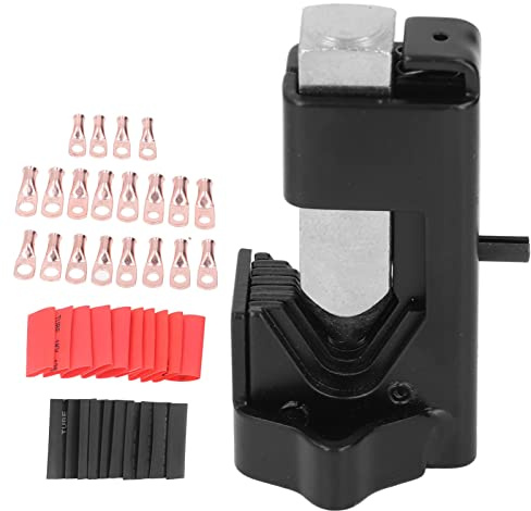 MasYosh Battery Cable Lug Crimper, Heavy Duty Iron Steel Hammer Crimping Tool with 20 Terminals 20 Heat Shrink Tubes for 8AWG to 0000AWG Cables