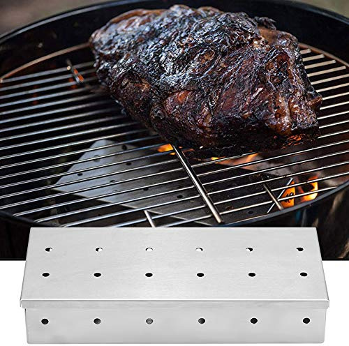 ACOGEDO Caja para Ahumar con Parrilla de Carne de Acero Inoxidable para Barbacoa Al Aire Libre, Suministros para Madera, Carbón, óxido y Uso. Caja para Barbacoa, para Ahumar, para de Acero