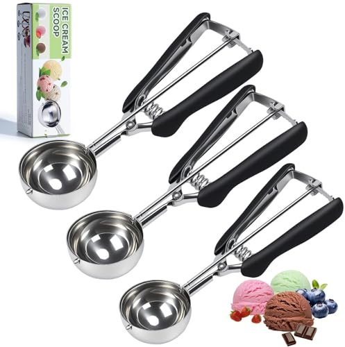 Omtofo Eisportionierer Edelstahl 304, Eislöffel Portionierer 4 cm 5 cm 6 cm, Eiskugelportionierer mit Auslöser und Komfortablem Griff, Eisportionierer Für Eiscremekugel, Backen, Muffins, Cupcakes