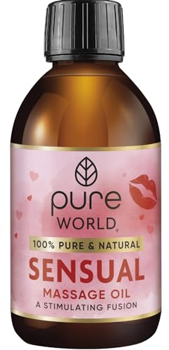 Pure World 250ml Sensual Massage Oil - Luxurious Rich & Velvety Formula for Intimacy & Relaxation - Hydrating Body Moisturiser. Stimulating Blend. Made with Jasmine, Rose & Sandalwood Oils Made in UK