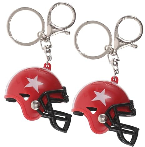 ORFOFE 2pcs Mini Football Helmet Keychain Set, Realistic Red Helmet Pendant with Lobster Clasp, Sports Souvenir Accessories for Football Fans, Backpacks and Party Favors