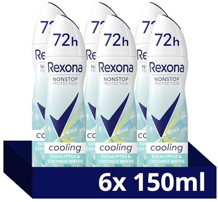 Rexona Nonstop Protection Anti Transpirant Spray Eucalyptus & Coconut Water Scent Deo mit 72 Stunden Schutz vor Schweiß und Körpergeruch 6x150ml DO