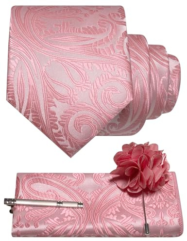 JEMYGINS Paisley Barock Muster Krawatte Set Herren Polyester Elegant Einstecktuch Krawattenklammer Ansteckblume Hochzeit Business Mehrfarbig