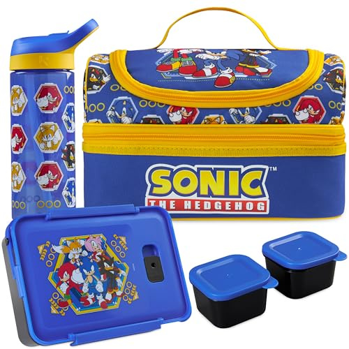 Get Trend SONIC THE HEDGEHOG Bolsa Térmica, Set Niños, 3 Piezas, Botella Agua 600 ml y Caja Bento Fiambrera con 2 Compartimentos, Sin BPA, Colegio y Guardería (Blue/Multi Sonic)