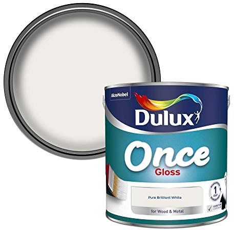 Dulux Once Gloss Paint For Wood And Metal - Pure Brilliant White 2. 5 Litres