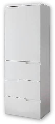 Stella Trading SPICE Büroschrank in Hochglanz Weiß - Halbhoher Aktenschrank mit Schubladen - Modernes Büromöbel Komplettset - 50 x 145 x 35 cm (B/H/T)
