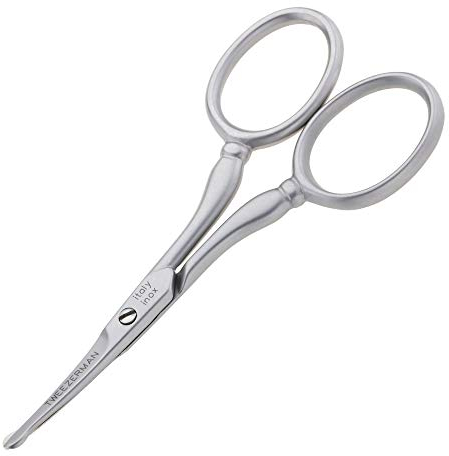 TWEEZERMAN Forbici per capelli della barba, forbici per capelli del viso con punta arrotondata, occhi grandi a forbice, acciaio inossidabile, argento