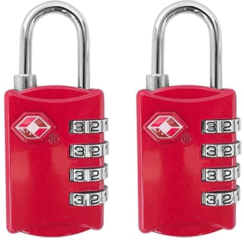 Desired Tools TSA Locks for Luggage, 2-Pc Durable Steel Padlock, Keyless Easy to Read 4-Digit Combination Lock for Backpacks, Travel Suitcases, Toolbox, Filing Cabinets, Baggage & Gym Locker, Red