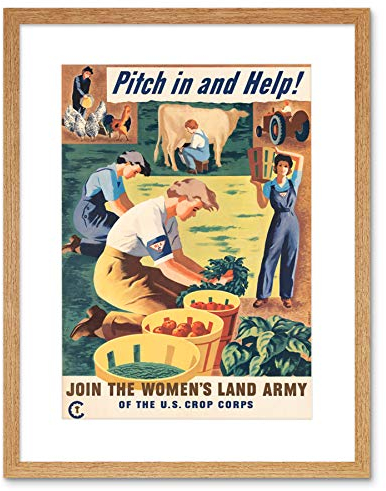 The Art Stop Vintage AD WWII WAR Pitch IN Farm Women Land Army USA Framed Print F12X6165