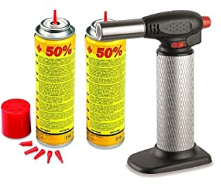KEMPER - Soplete de cocina profesional + 2 recambios de gas - Micro antorcha de encendido piezo- caudal de gas ajustable